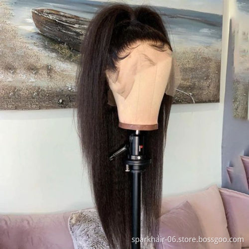 HF yaki straight lace wigs 100 virgin human hair wig kinky straight full lace front wig vendor for black women